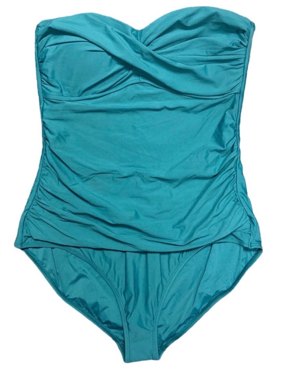Anne Cole Teal Twist-Front Bandeau One-Piece Swimsuit